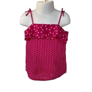 Girls 3T Old Navy Hot Pink & White Polka Dot Ruffle Lined Sleeveless Top Blouse